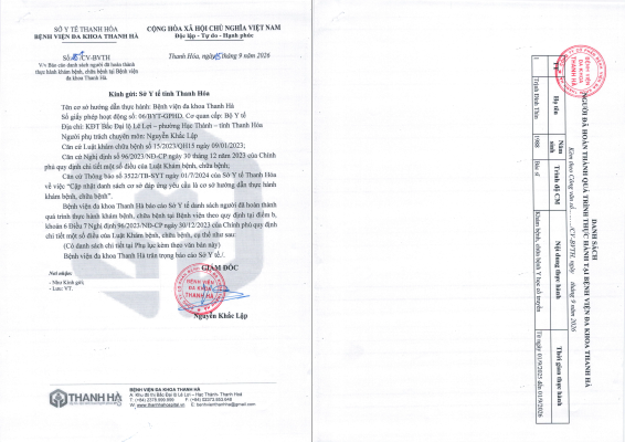 Danh sách người đã hoàn thành thực hành tại bệnh viện đa khoa Thanh Hà tháng 9